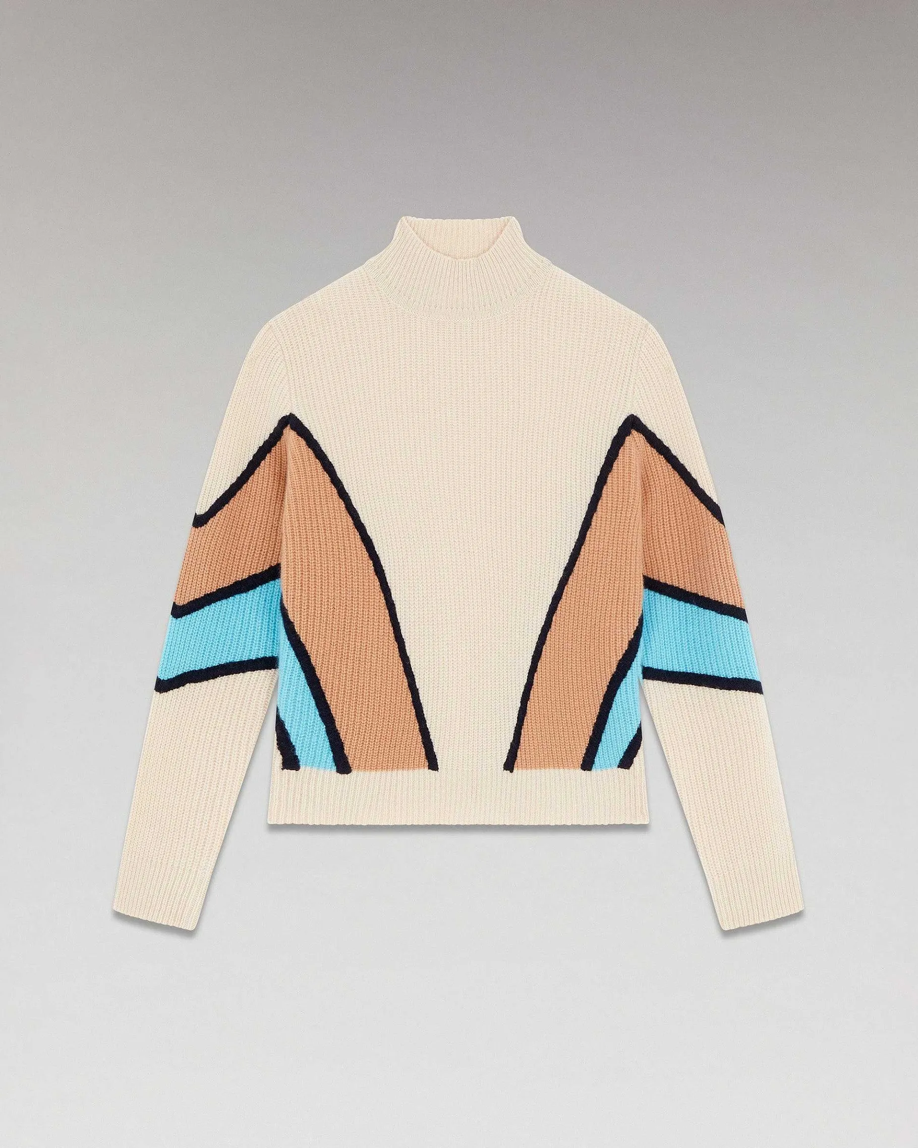 Best FROM FUTURE Pull Col Montant Bandes Tricolores Sable