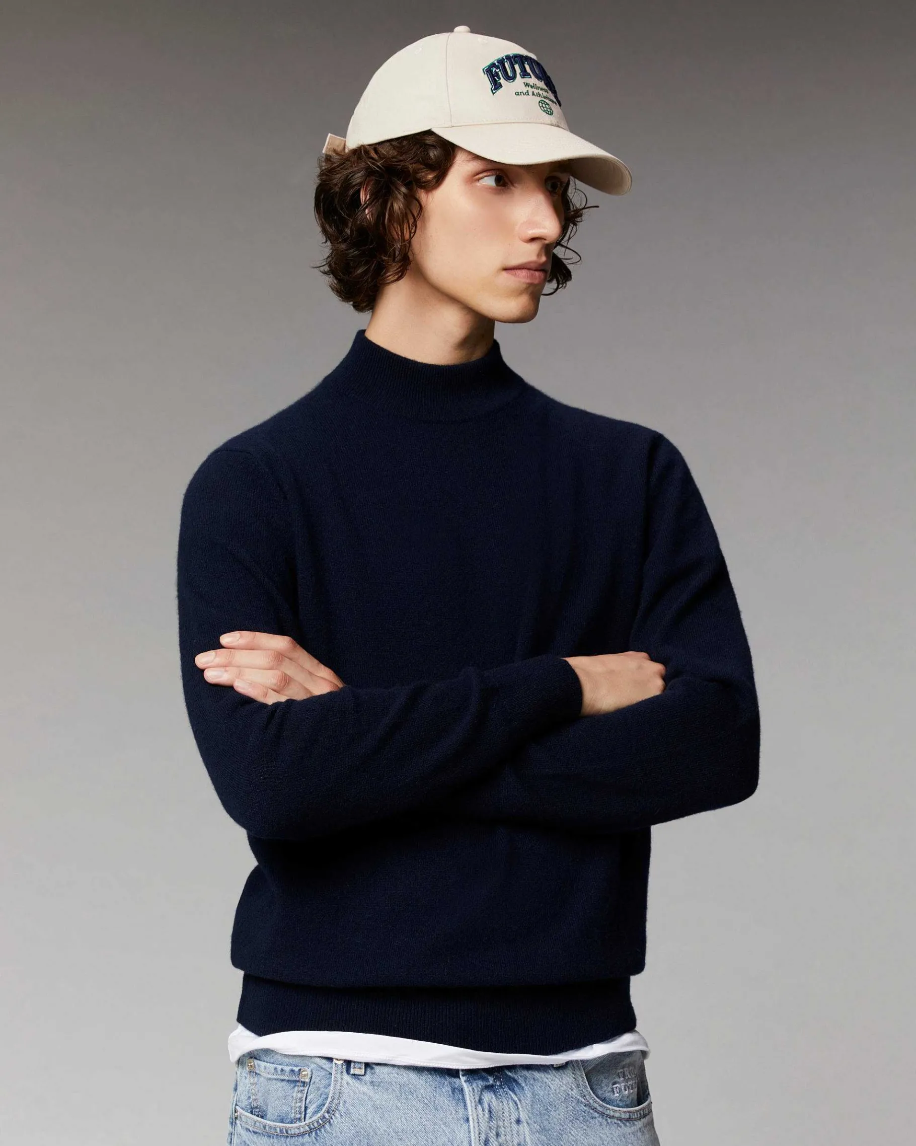 Best FROM FUTURE Pull Col Montant Basique Leger Navy