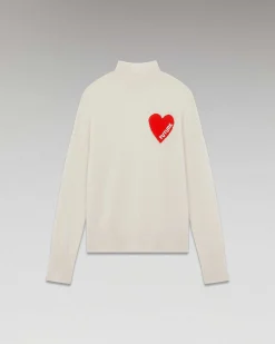 Outlet FROM FUTURE Pull Col Montant Coeur Leger Ecru