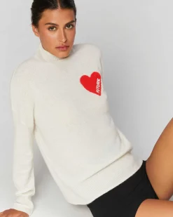 Outlet FROM FUTURE Pull Col Montant Coeur Leger Ecru