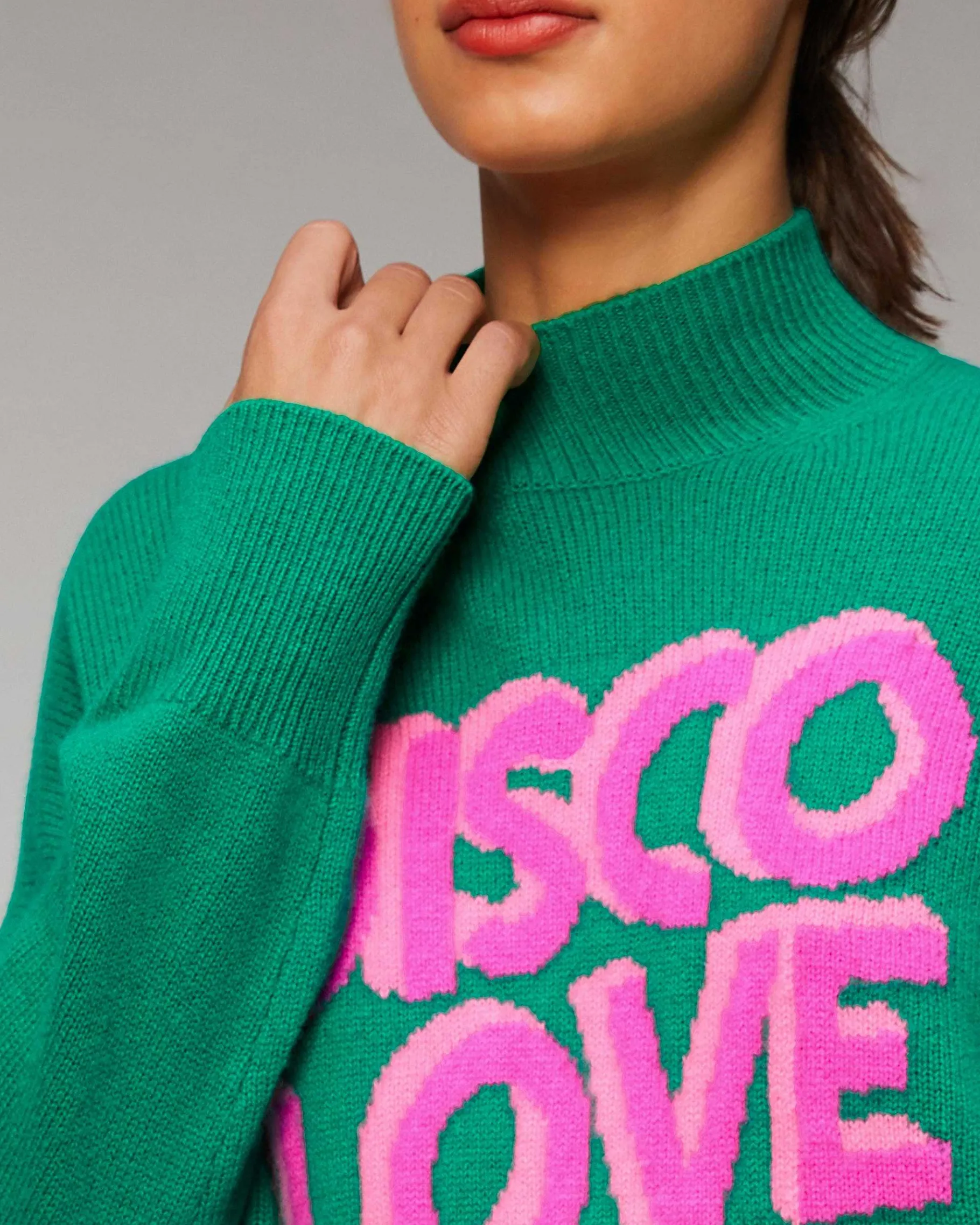 New FROM FUTURE Pull Col Montant Disco Love Club Winter Green