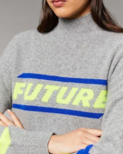 Online FROM FUTURE Pull Col Montant Future Et Bandes Manches Gris Chine Fonce
