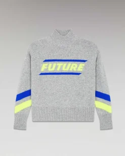 Online FROM FUTURE Pull Col Montant Future Et Bandes Manches Gris Chine Fonce