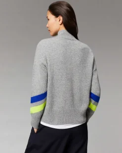 Online FROM FUTURE Pull Col Montant Future Et Bandes Manches Gris Chine Fonce