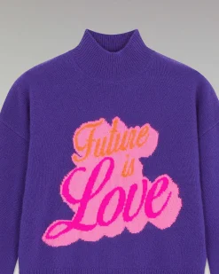 Hot FROM FUTURE Pull Col Montant Future Is Love Violet Fluo