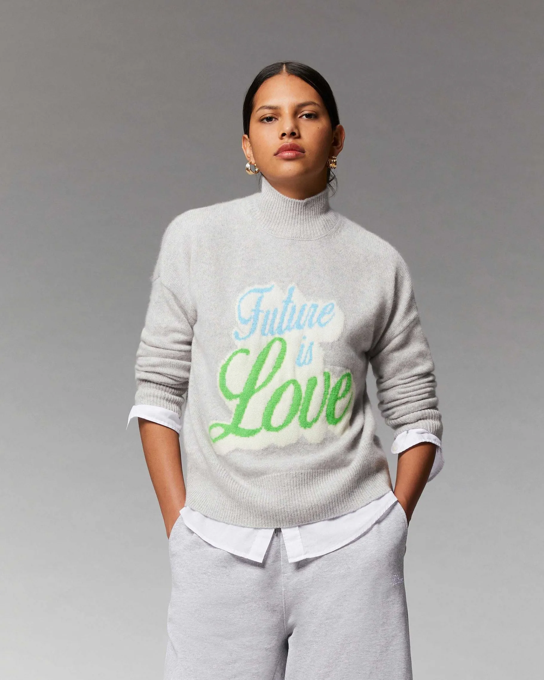 Discount FROM FUTURE Pull Col Montant Future Is Love Gris Chine Clair