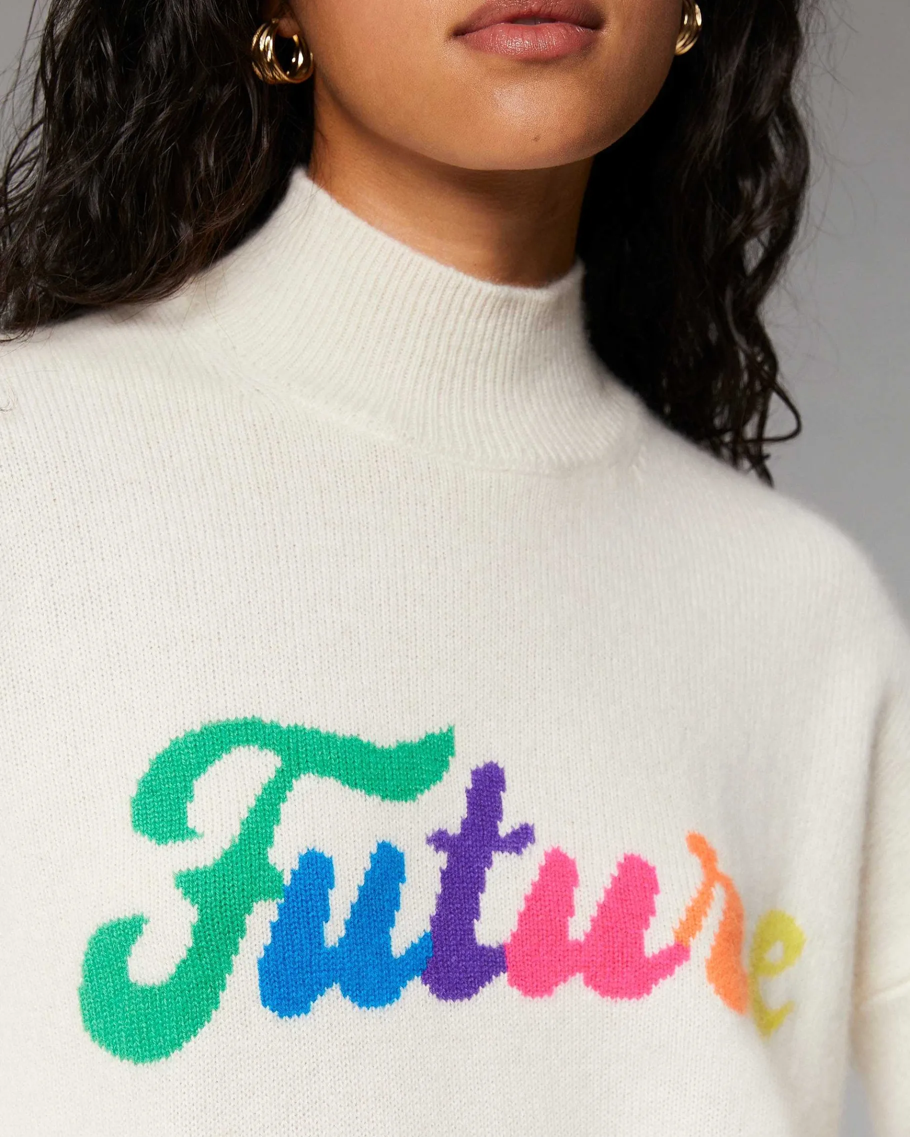 Discount FROM FUTURE Pull Col Montant Future Multico Ecru