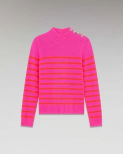 New FROM FUTURE Pull Col Montant Mariniere A Boutons Flash Pink