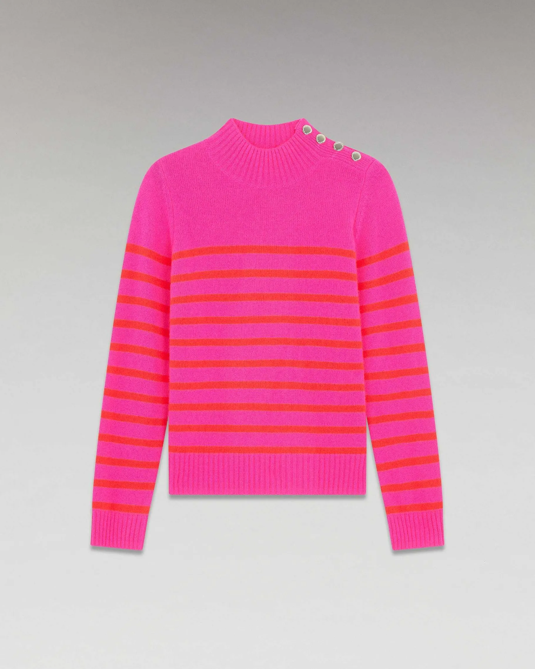 New FROM FUTURE Pull Col Montant Mariniere A Boutons Flash Pink