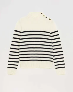 Best FROM FUTURE Pull Col Montant Mariniere A Boutons Ecru