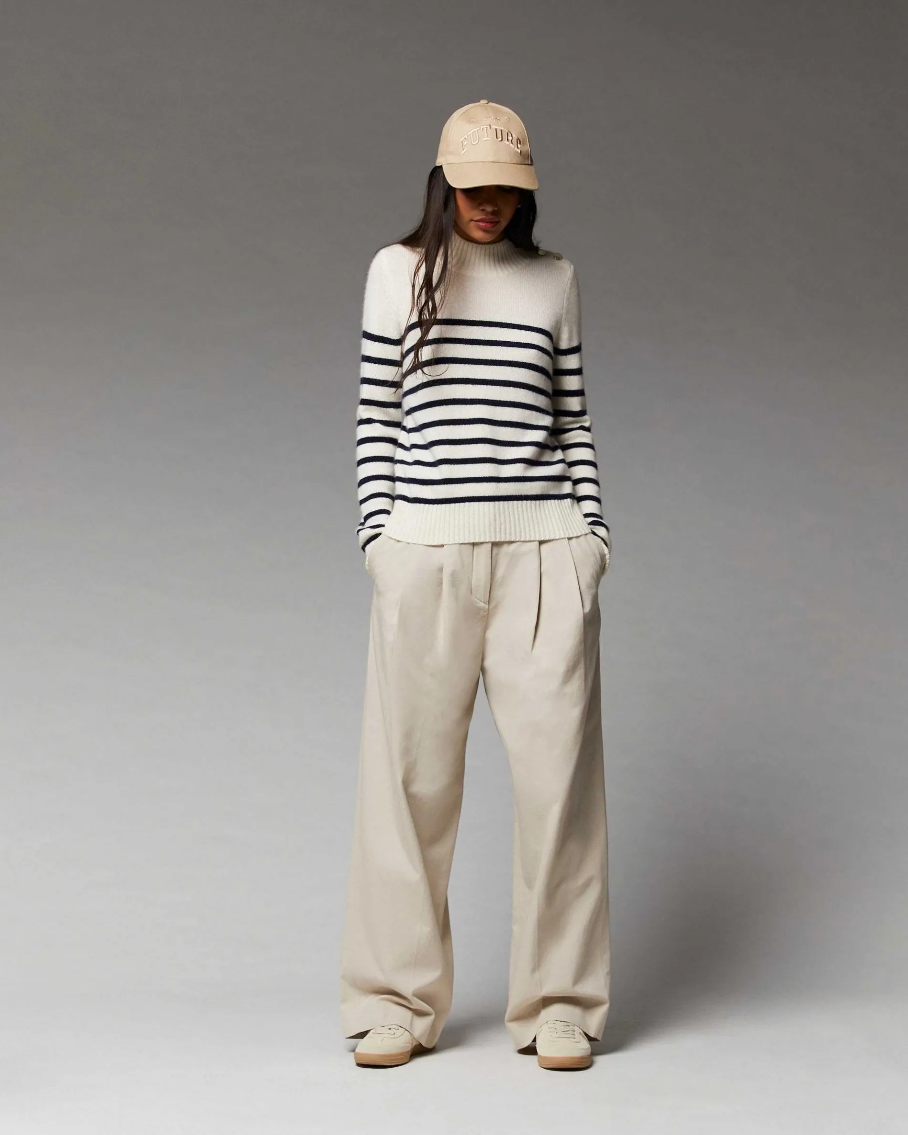 Best FROM FUTURE Pull Col Montant Mariniere A Boutons Ecru