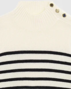 Best FROM FUTURE Pull Col Montant Mariniere A Boutons Ecru