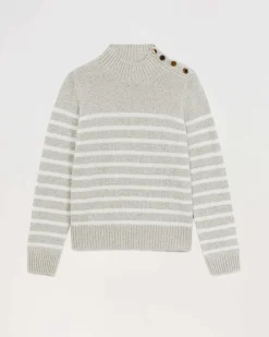 Sale FROM FUTURE Pull Col Montant Mariniere A Boutons Gris Chine Clair