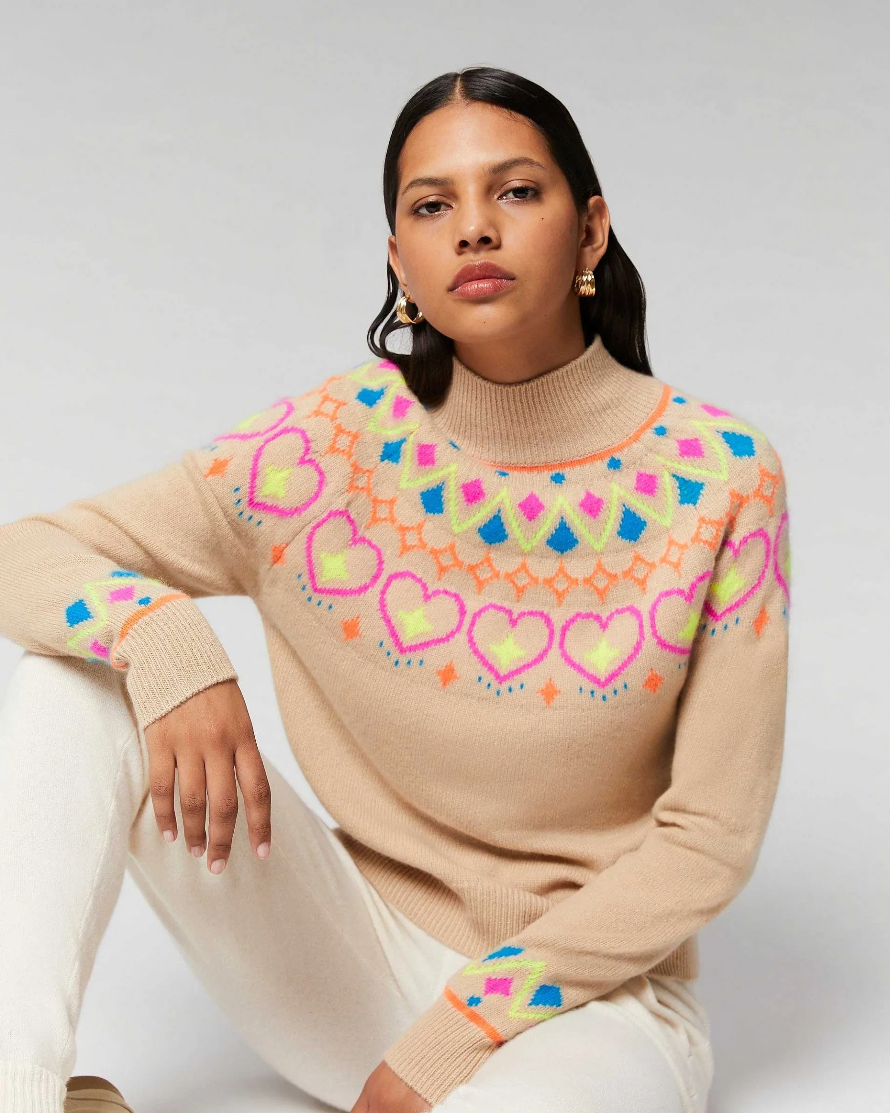 Clearance FROM FUTURE Pull Col Montant Norvegien Beige