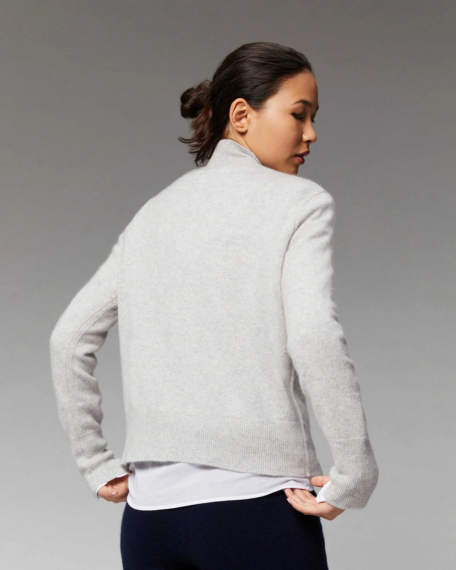 FROM FUTURE Pull Col Montant Planete Leger Gris Chine Clair