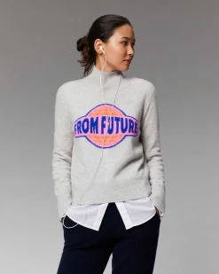 FROM FUTURE Pull Col Montant Planete Leger Gris Chine Clair