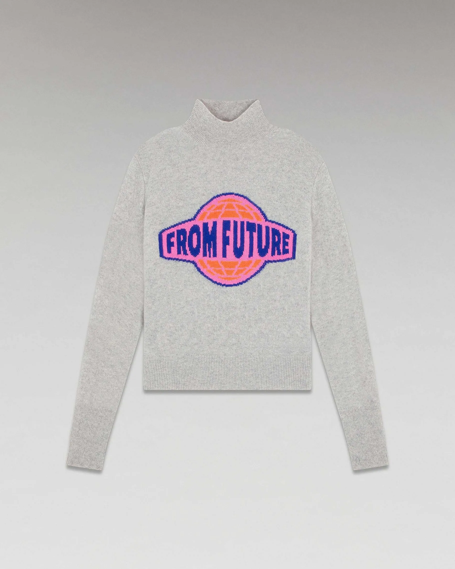 FROM FUTURE Pull Col Montant Planete Leger Gris Chine Clair