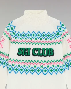 Online FROM FUTURE Pull Col Montant Ski Club Ecru