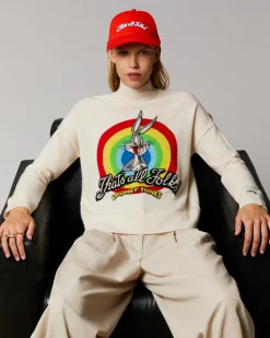 Hot FROM FUTURE Pull Col Montant That'S All Folks Looney Tunes Ecru