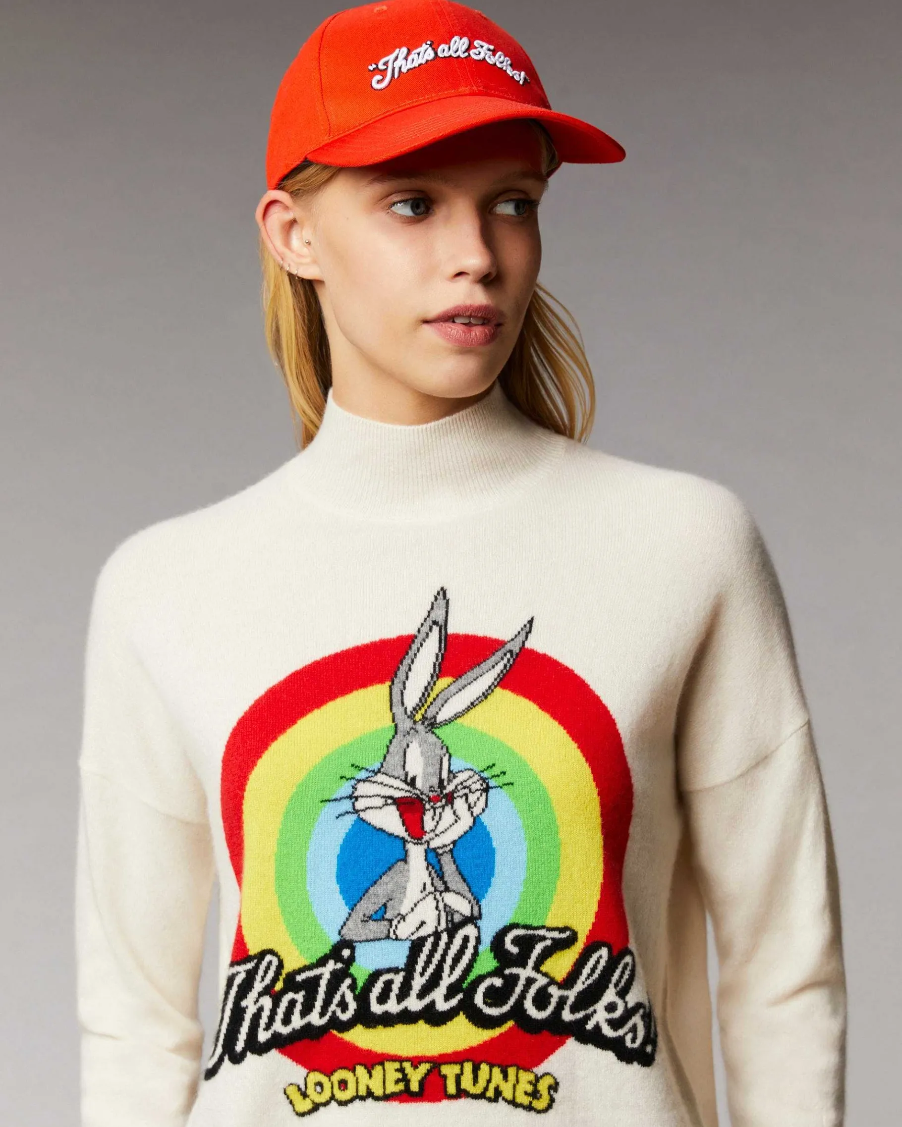 Hot FROM FUTURE Pull Col Montant That'S All Folks Looney Tunes Ecru
