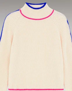 Hot FROM FUTURE Pull Col Montant Tricolore Maille Perlee Sable