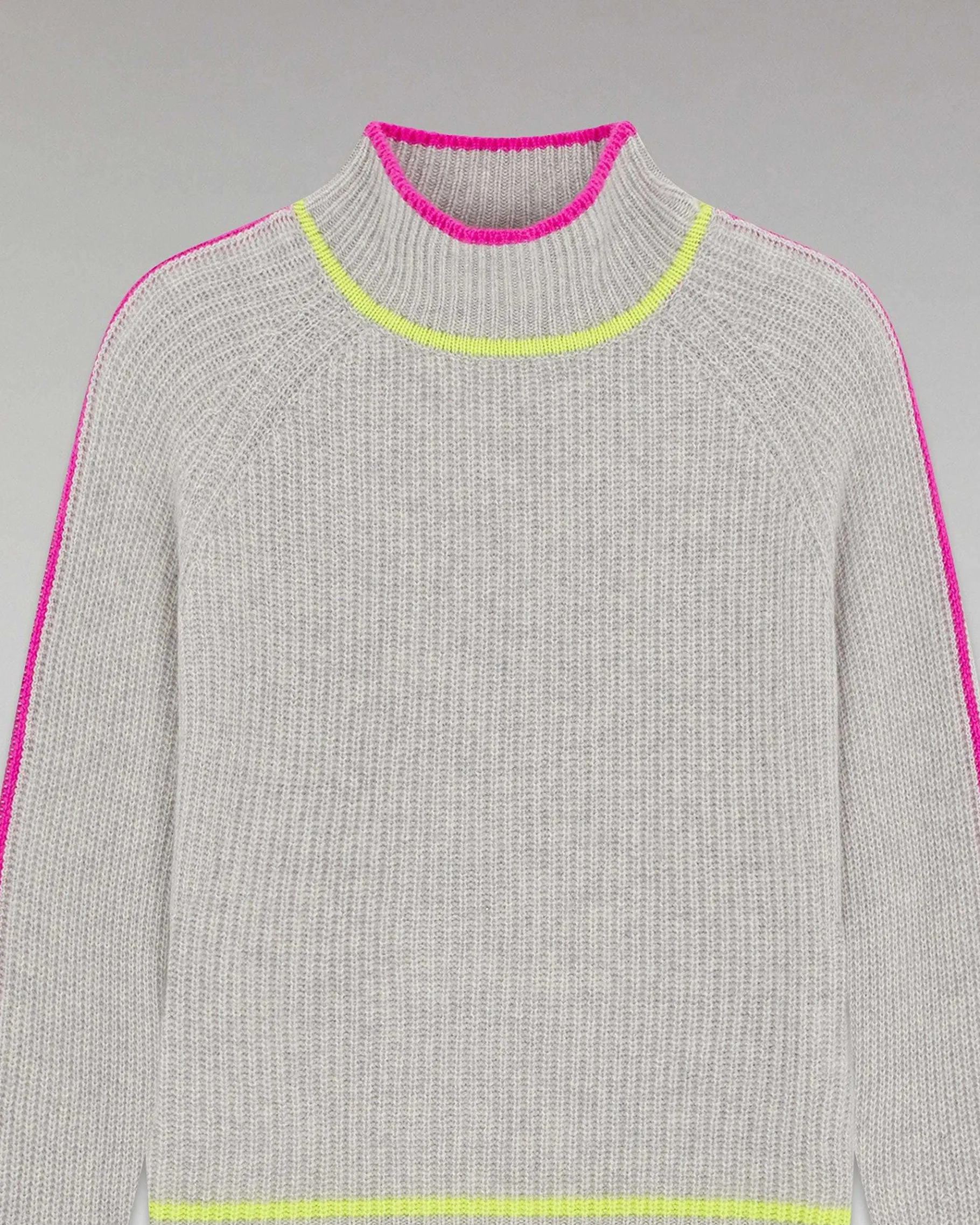 New FROM FUTURE Pull Col Montant Tricolore Maille Perlee Gris Chine Clair