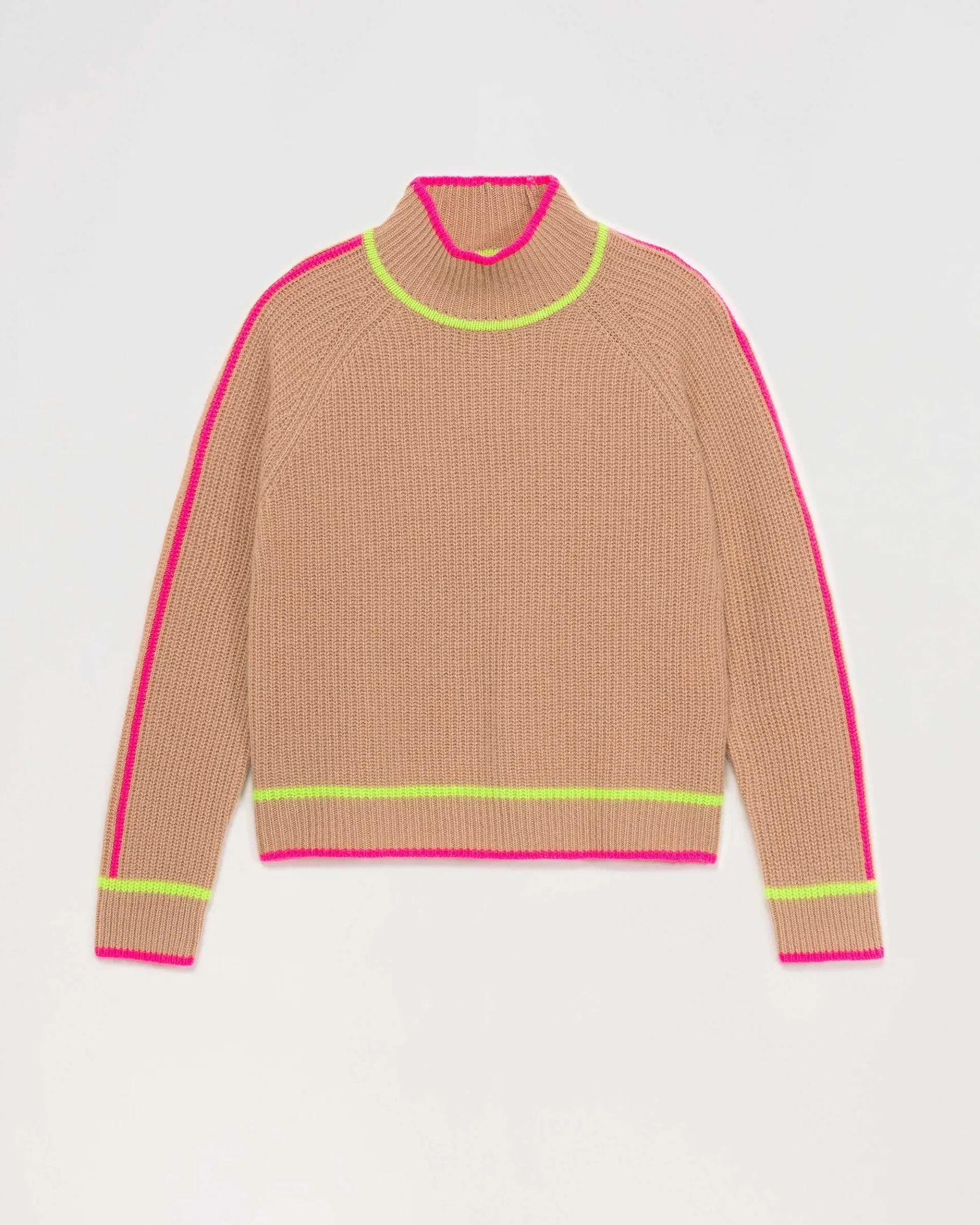 New FROM FUTURE Pull Col Montant Tricolore Maille Perlee