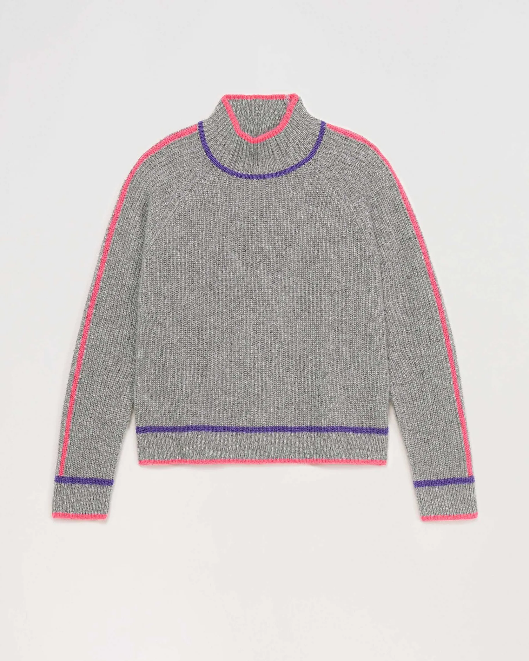 Clearance FROM FUTURE Pull Col Montant Tricolore Maille Perlee Gris Chine Fonce
