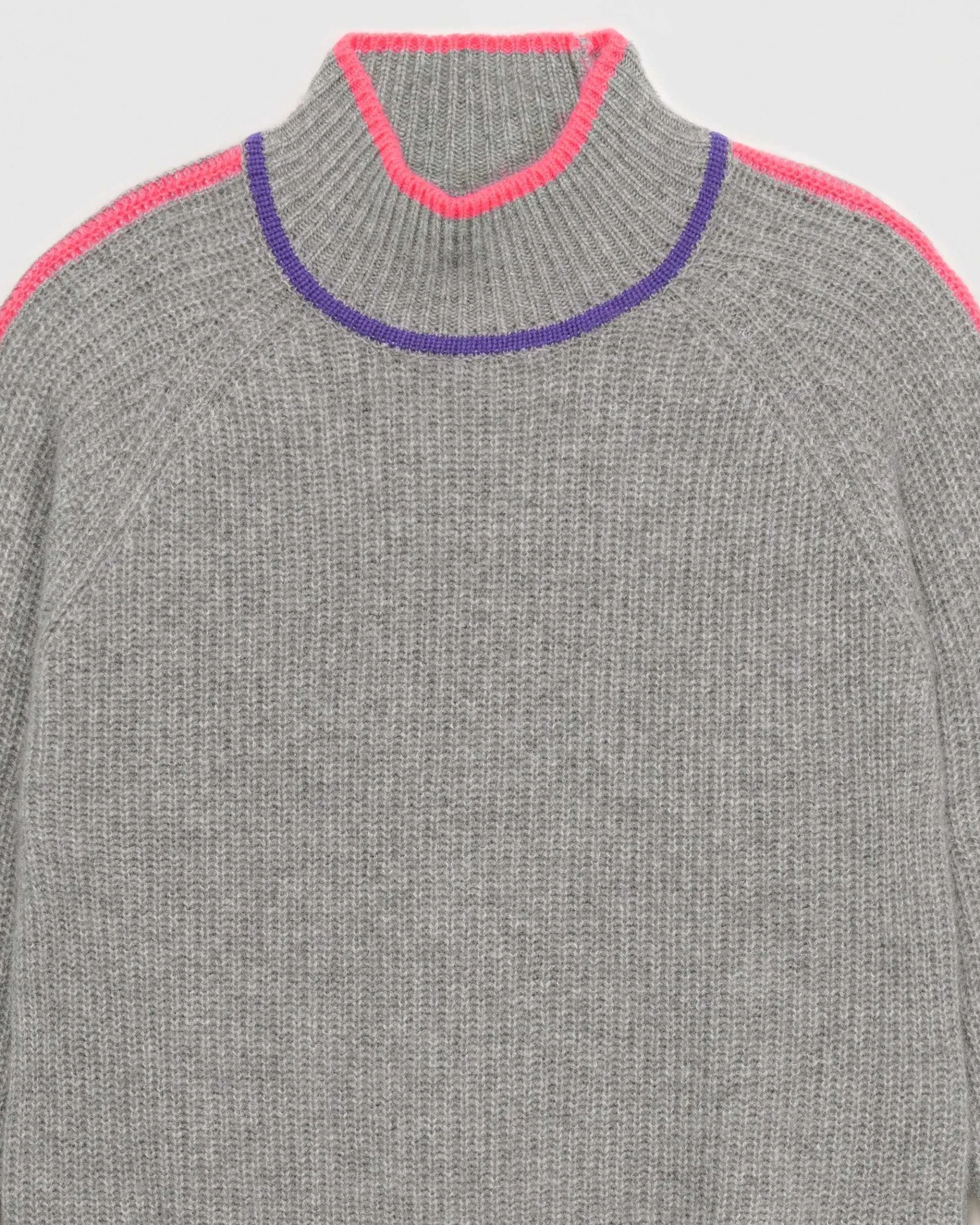 Clearance FROM FUTURE Pull Col Montant Tricolore Maille Perlee Gris Chine Fonce