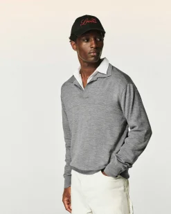 Clearance FROM FUTURE Pull Col Polo Gris Chine Fonce
