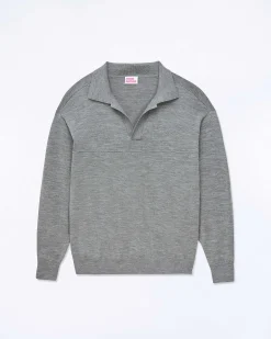Clearance FROM FUTURE Pull Col Polo Gris Chine Fonce
