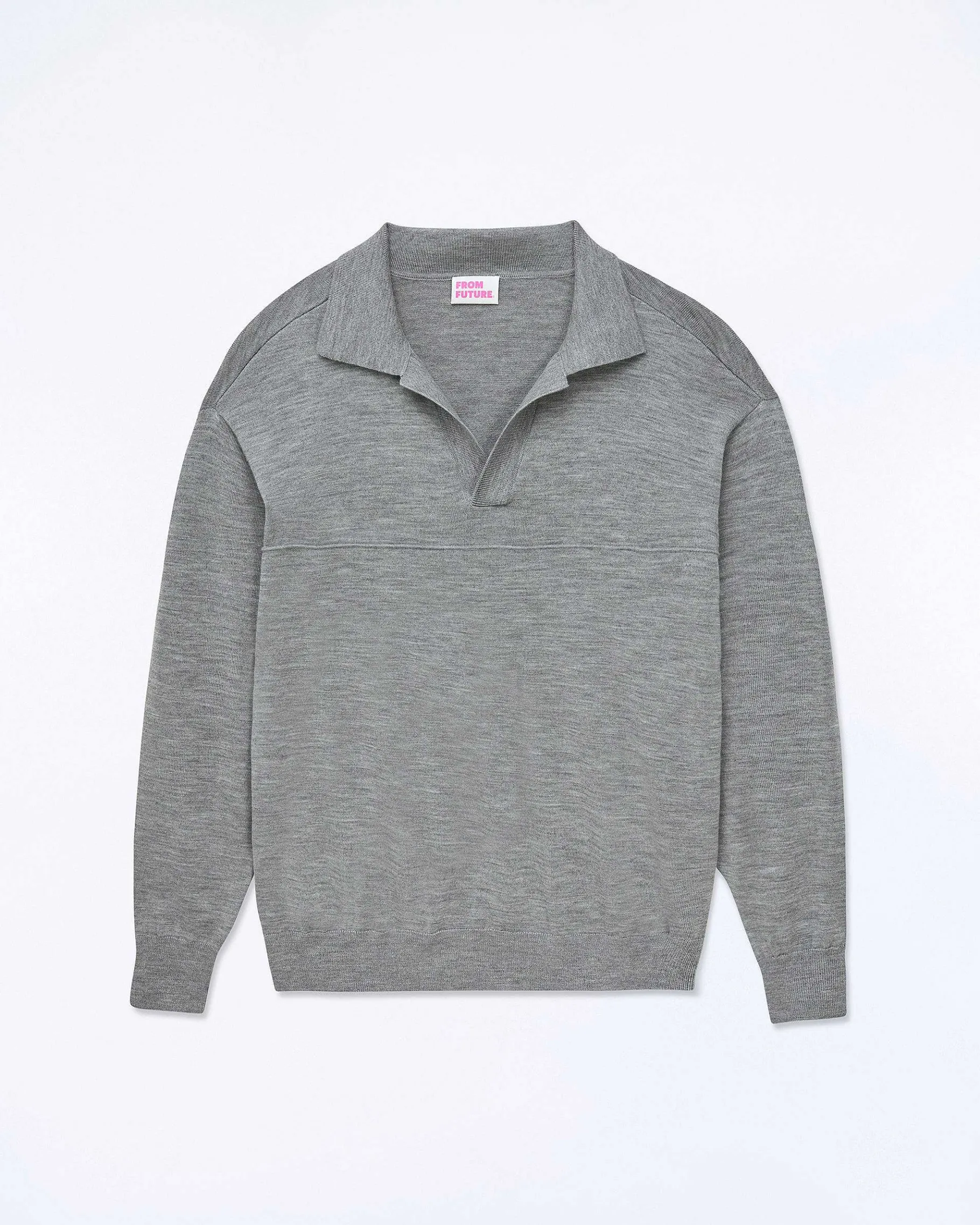 Clearance FROM FUTURE Pull Col Polo Gris Chine Fonce