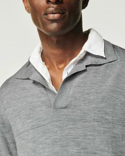 Clearance FROM FUTURE Pull Col Polo Gris Chine Fonce