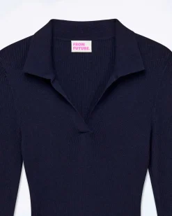 Sale FROM FUTURE Pull Col Polo A Cotes Bijou Navy