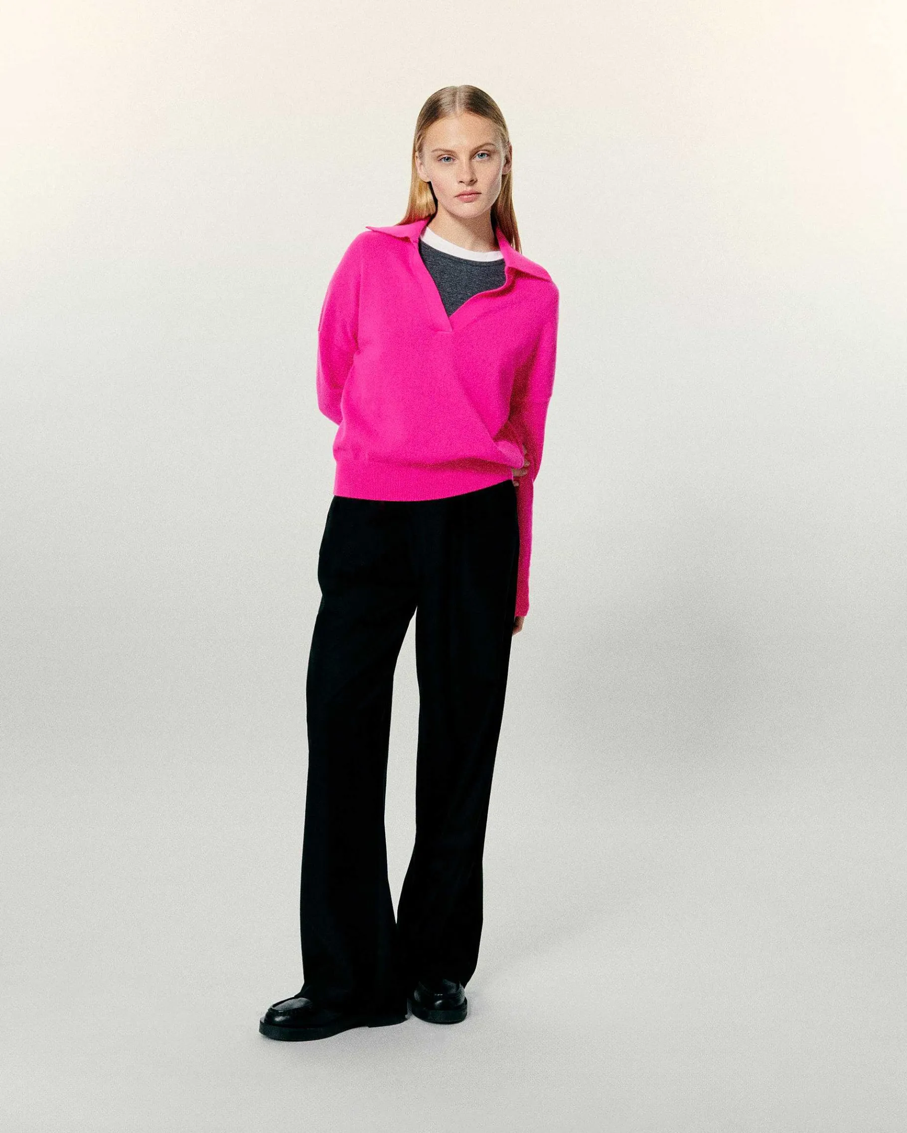 Hot FROM FUTURE Pull Col Polo Basique Flash Pink