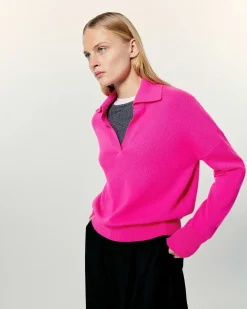 Hot FROM FUTURE Pull Col Polo Basique Flash Pink