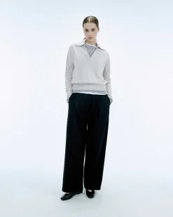 Sale FROM FUTURE Pull Col Polo Basique Gris Chine Clair