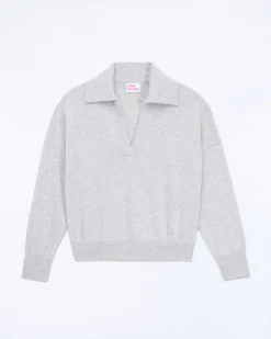 Sale FROM FUTURE Pull Col Polo Basique Gris Chine Clair