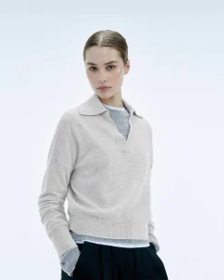 Sale FROM FUTURE Pull Col Polo Basique Gris Chine Clair