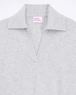 Sale FROM FUTURE Pull Col Polo Basique Gris Chine Clair