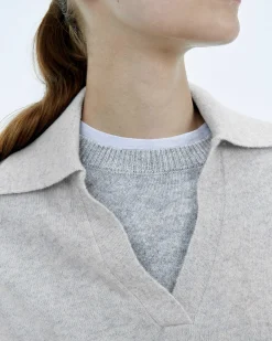 Sale FROM FUTURE Pull Col Polo Basique Gris Chine Clair