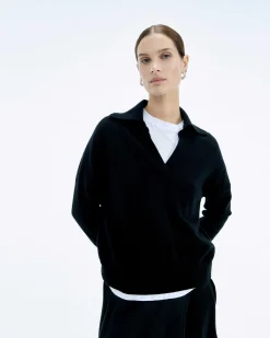 Sale FROM FUTURE Pull Col Polo Basique Noir