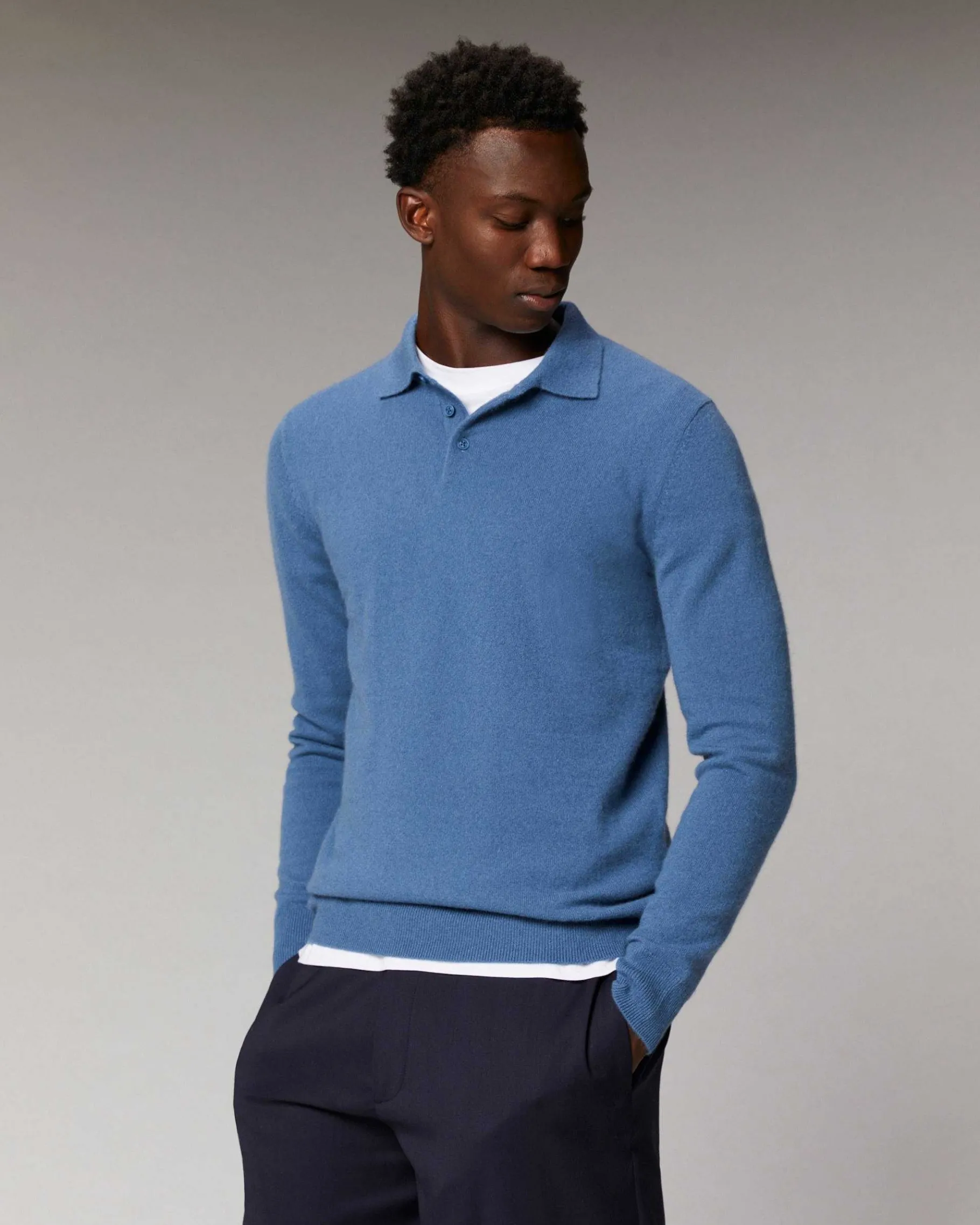 Online FROM FUTURE Pull Col Polo Basique Washed Blue
