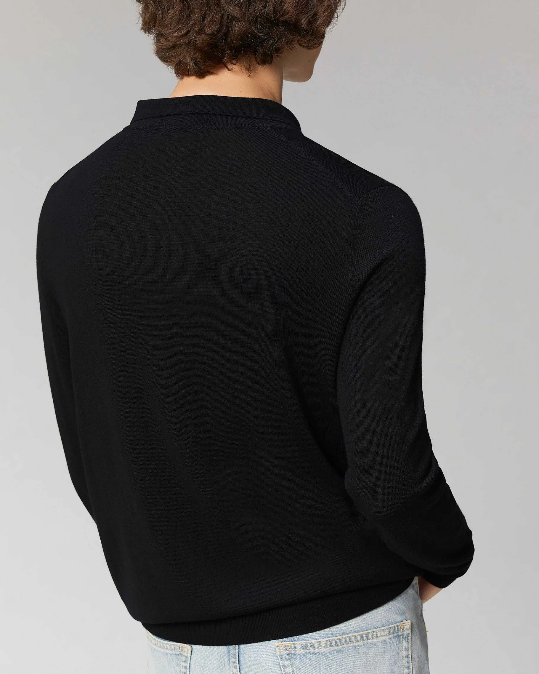 Sale FROM FUTURE Pull Col Polo Basique Noir