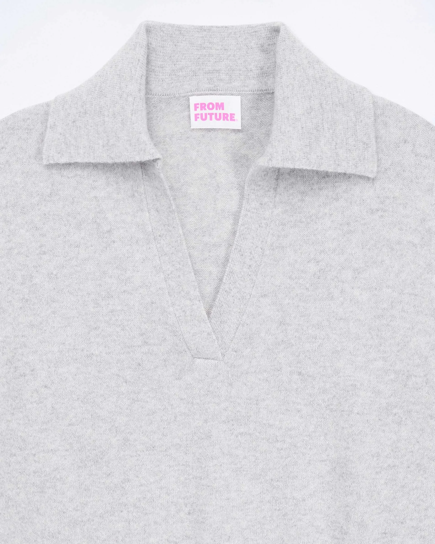FROM FUTURE Pull Col Polo Basique Gris Chine Clair