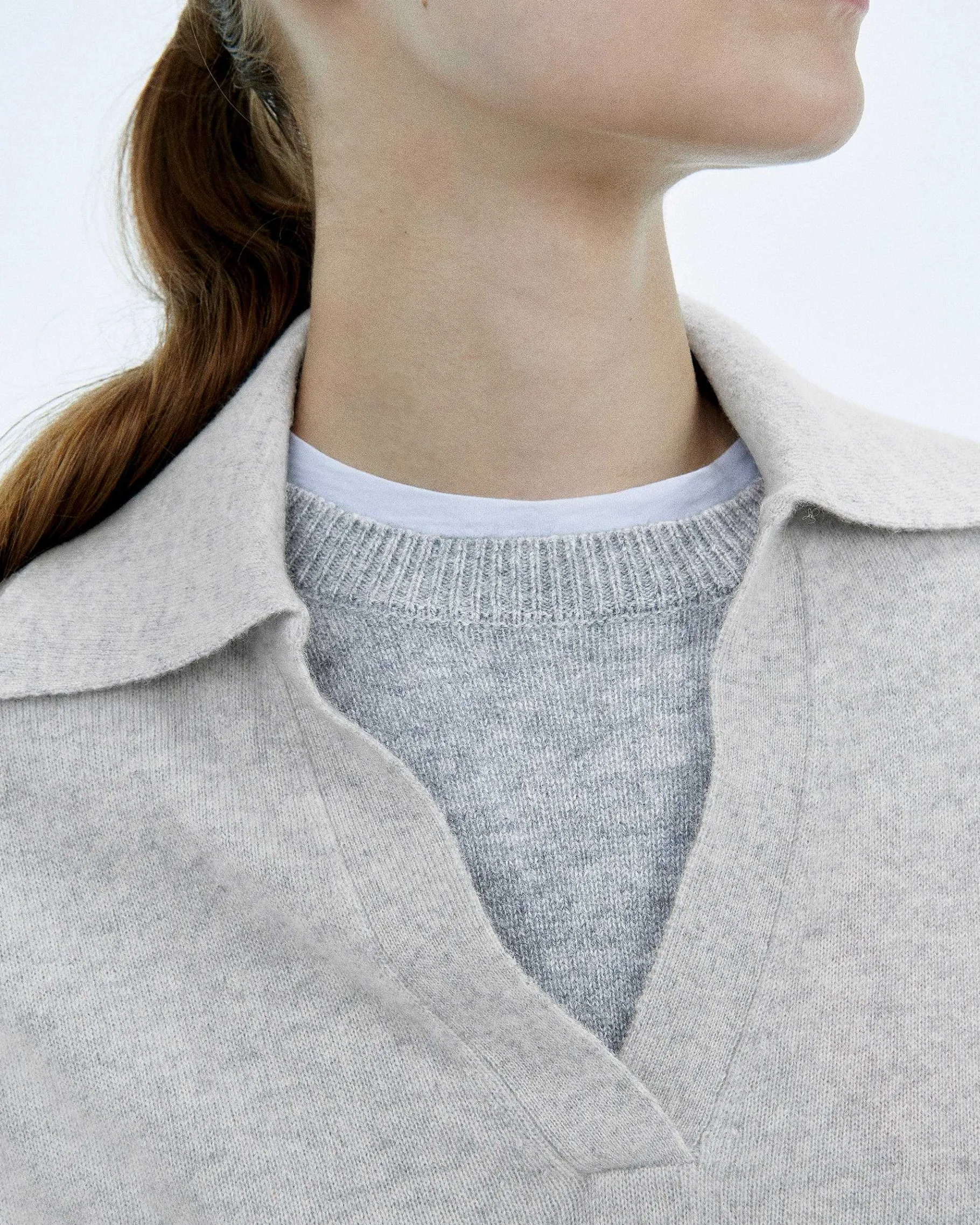 FROM FUTURE Pull Col Polo Basique Gris Chine Clair