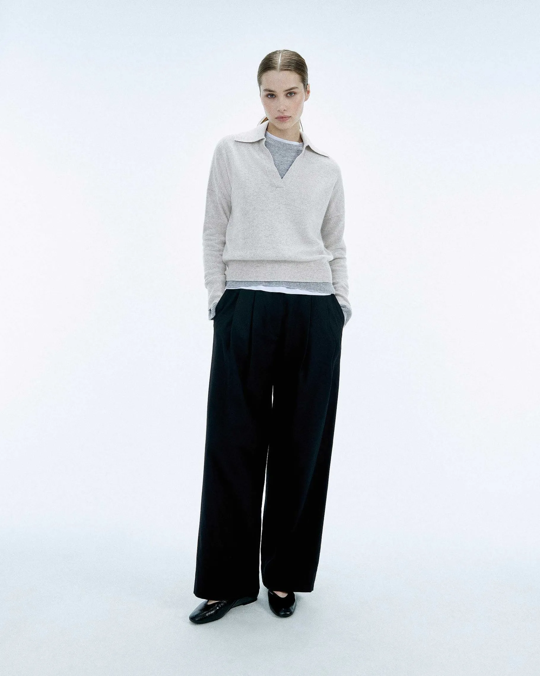 FROM FUTURE Pull Col Polo Basique Gris Chine Clair