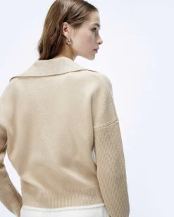 Sale FROM FUTURE Pull Col Polo Bicolore Beige