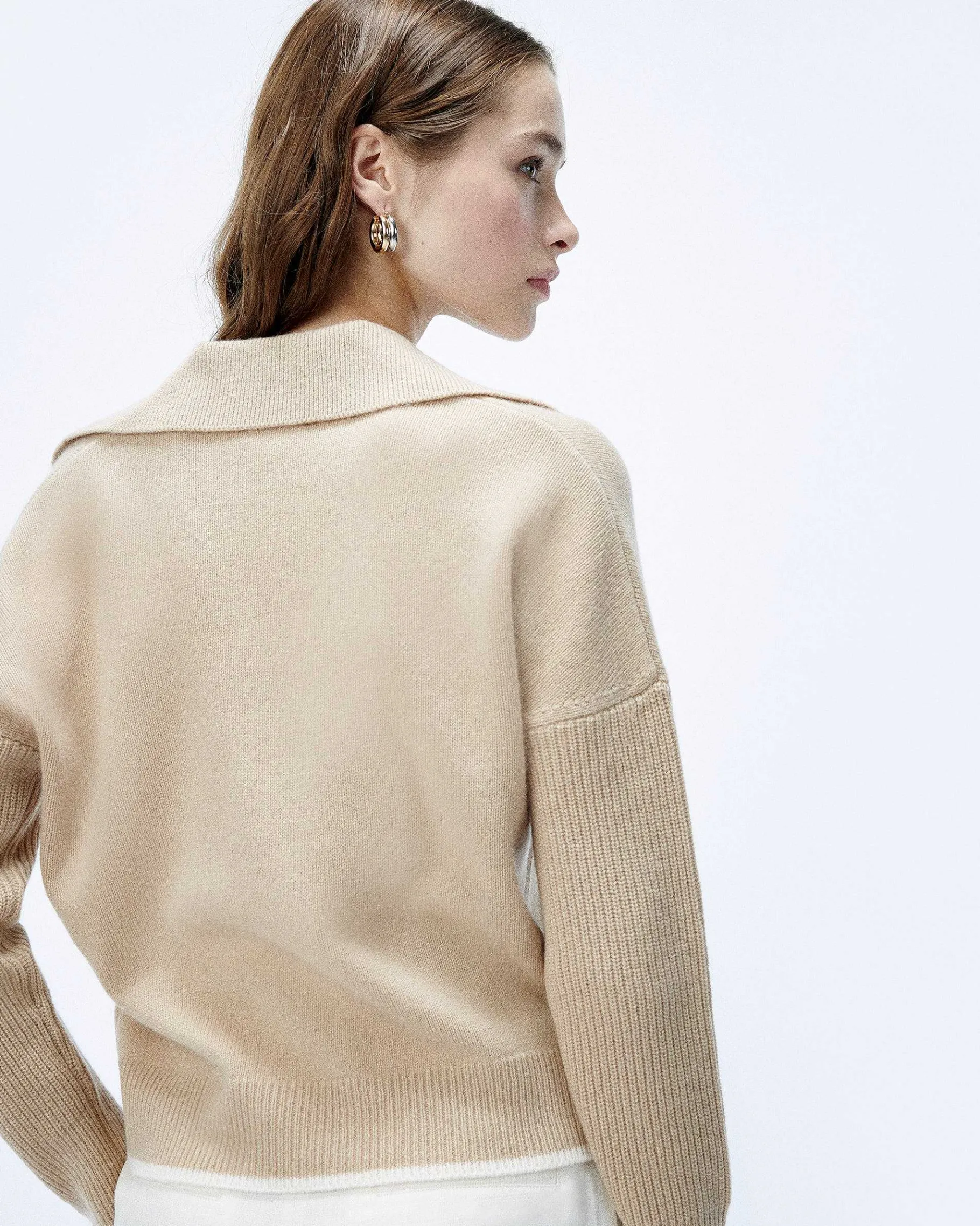 Sale FROM FUTURE Pull Col Polo Bicolore Beige