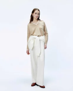 Sale FROM FUTURE Pull Col Polo Bicolore Beige